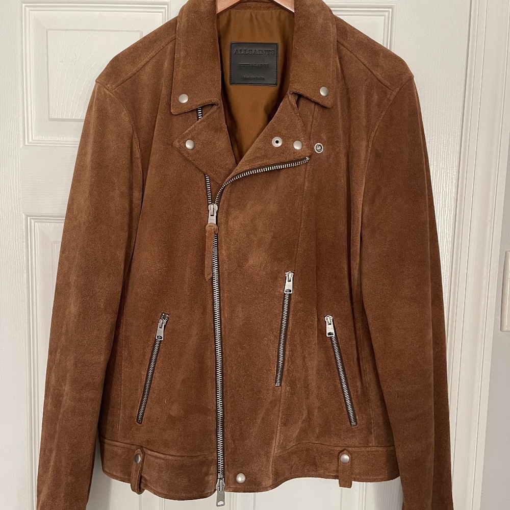 Allsaints Men’s Neko Suede Biker Jacket - Brown Tan - size XL - LIKE NEW